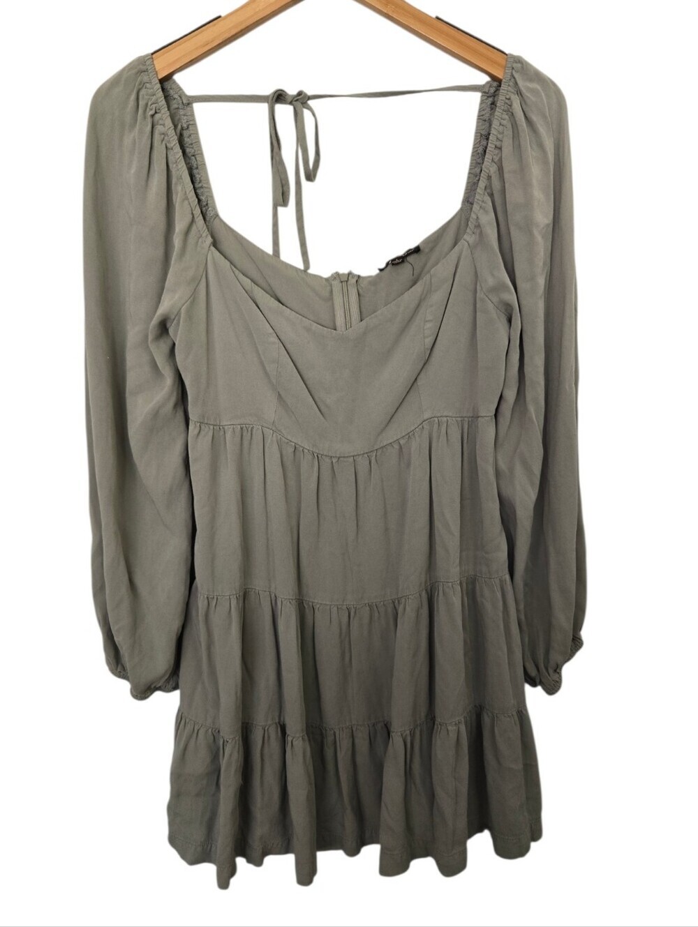 ✨ Shinesstar Sage Green Cottagecore Babydoll Mini Dress | Long Sleeve Peasant Dr - Picture 2 of 5